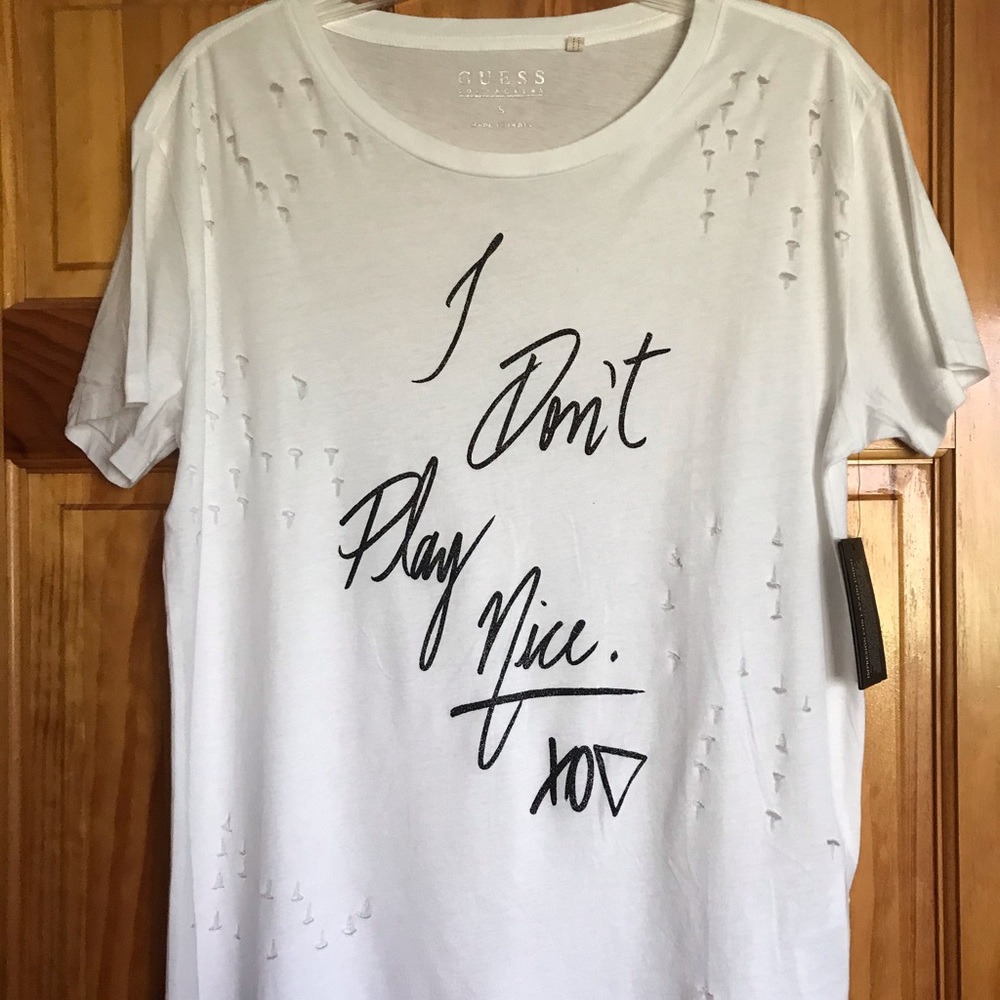 Guess white deconstructed t-shirt